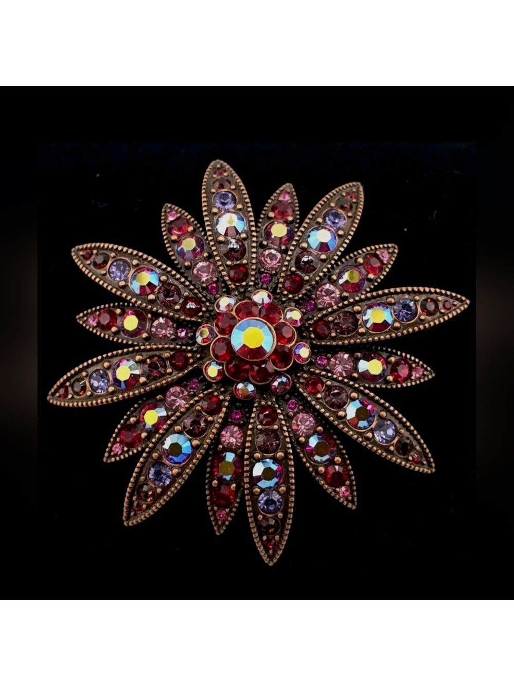Vtg Joan Rivers Crystallized Searovski Brooch Red Pink AB Statement Pin
